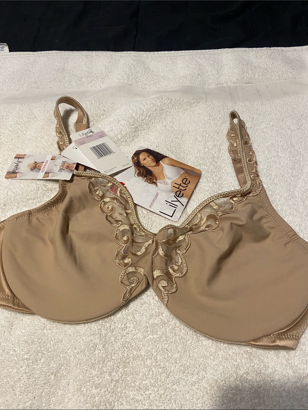 🩷Lilyette Minimizer Undewire Lace Embroidered Full Coverage Bra Size 34D